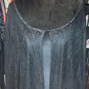 RARE Vintage Black Lace Fringe Duster Cardigan